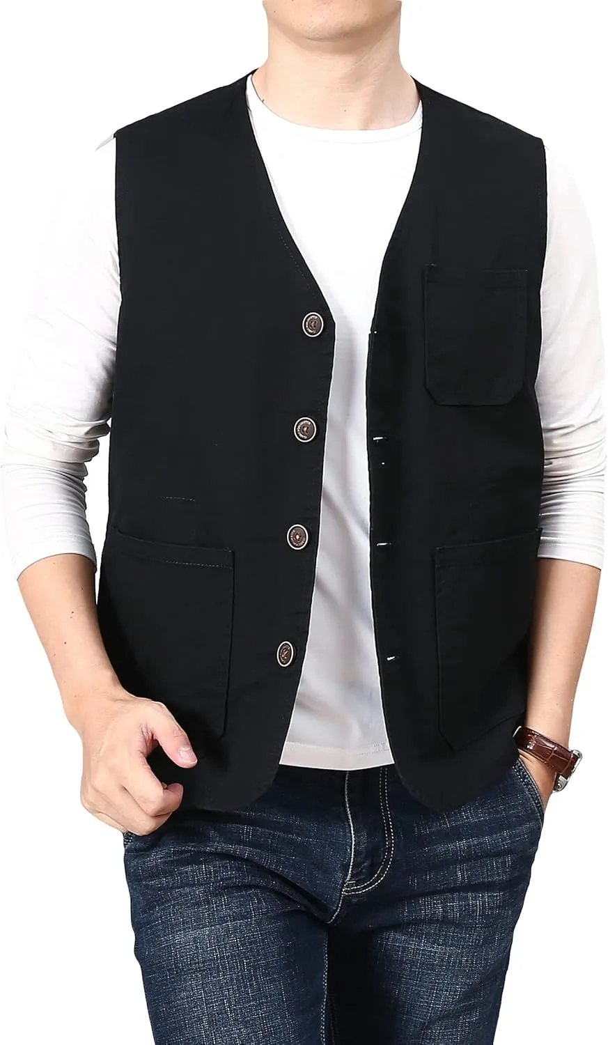 PRIJOUHE Men's Casual Outdoor Cotton Vest Lightweight Breathable Multi-Pocket Fishing Safari Travel Vests Outwear