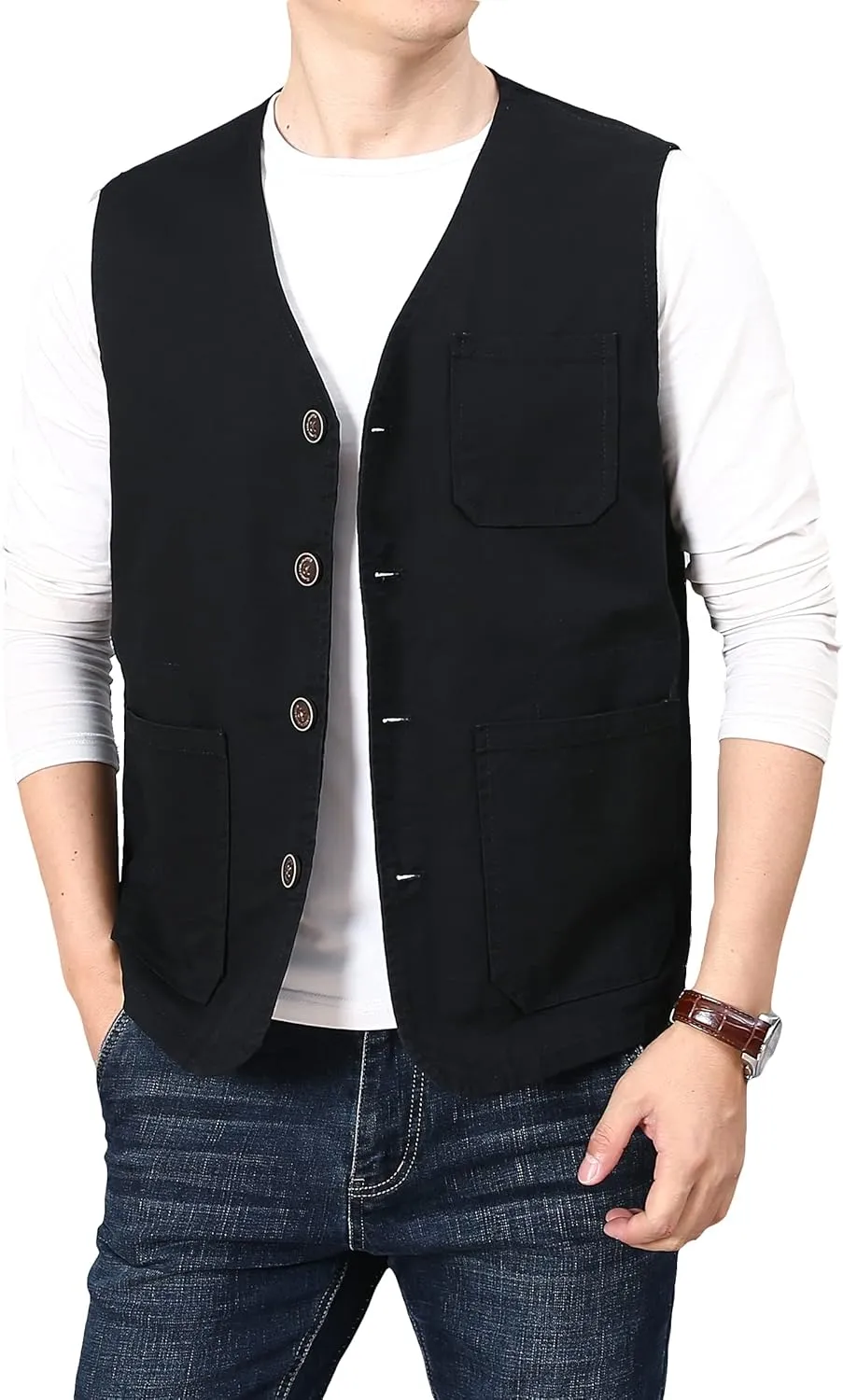 PRIJOUHE Men's Casual Outdoor Cotton Vest Lightweight Breathable Multi-Pocket Fishing Safari Travel Vests Outwear