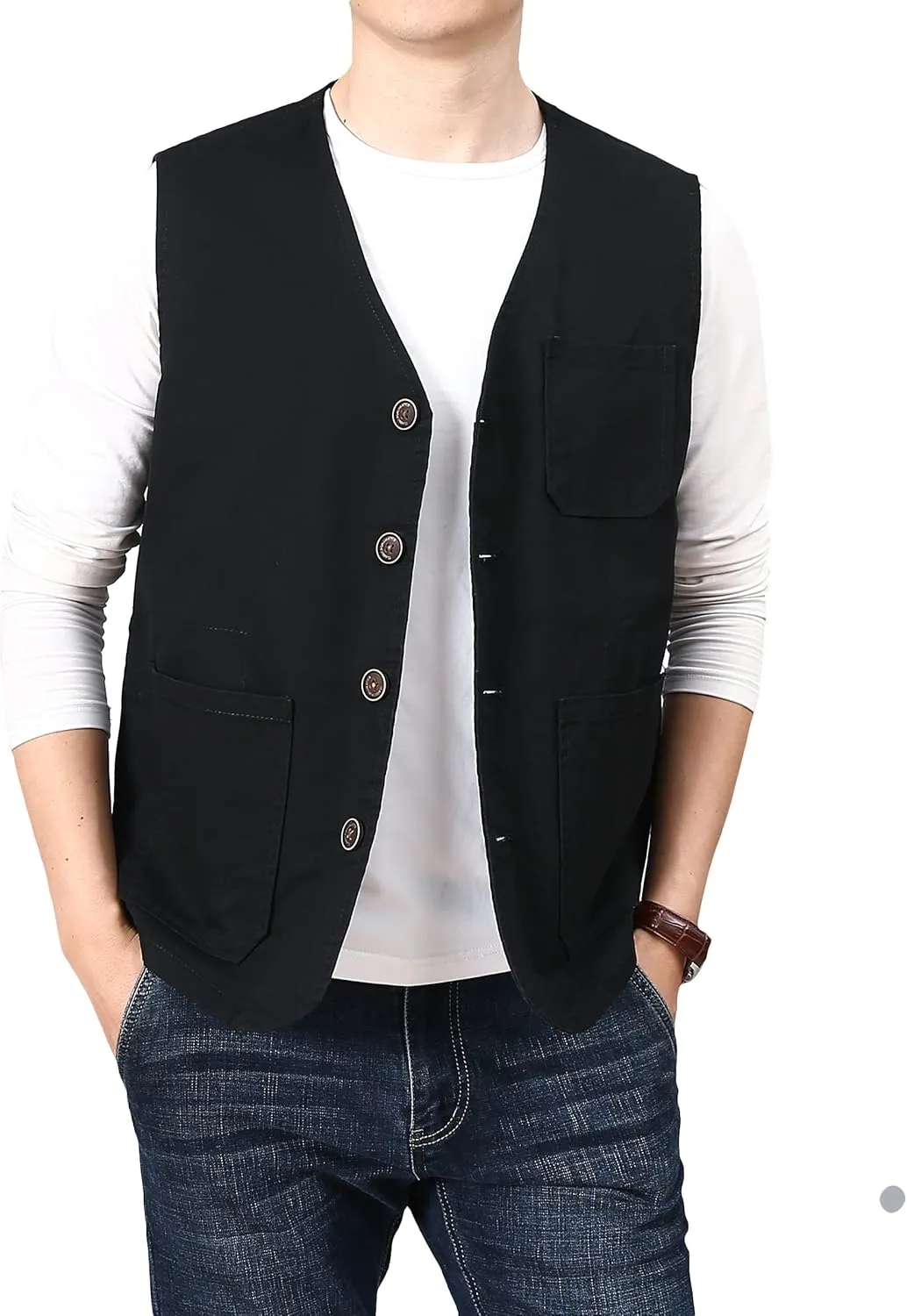 PRIJOUHE Men's Casual Outdoor Cotton Vest Lightweight Breathable Multi-Pocket Fishing Safari Travel Vests Outwear