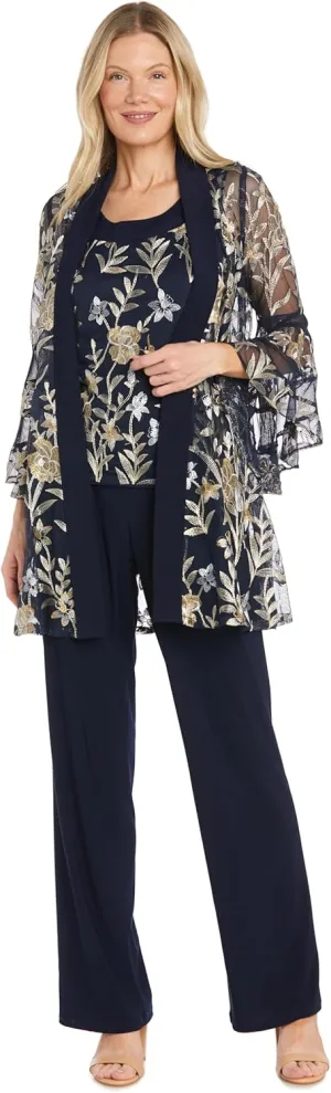 R&M Richards 2PC Mock Pantsuit W/Threadwork & Illusion Bell Sleeve