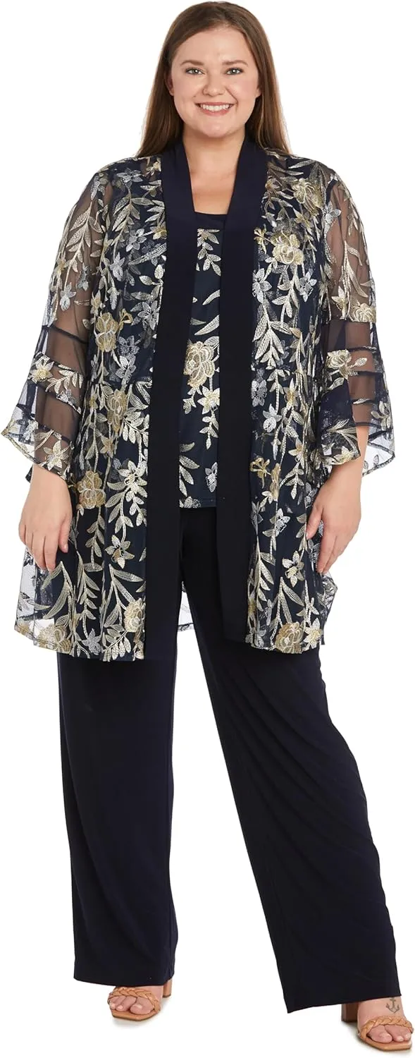 R&M Richards 2PC Mock Pantsuit W/Threadwork & Illusion Bell Sleeve