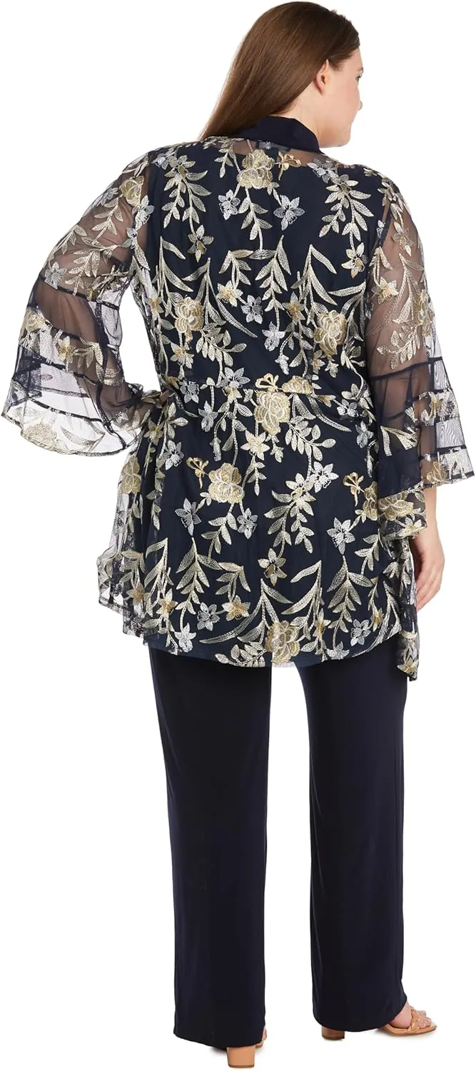 R&M Richards 2PC Mock Pantsuit W/Threadwork & Illusion Bell Sleeve