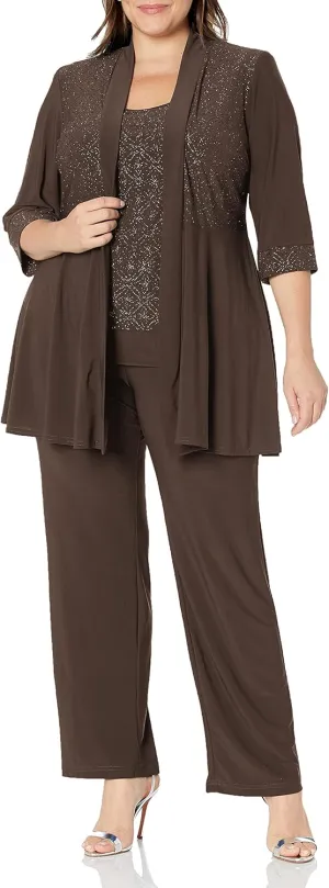 R&M Richards Women s Two-Piece Lace Detail Pant Suit Set