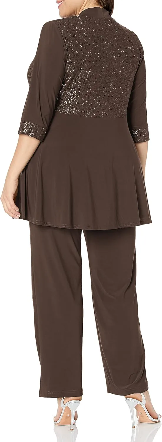 R&M Richards Women s Two-Piece Lace Detail Pant Suit Set