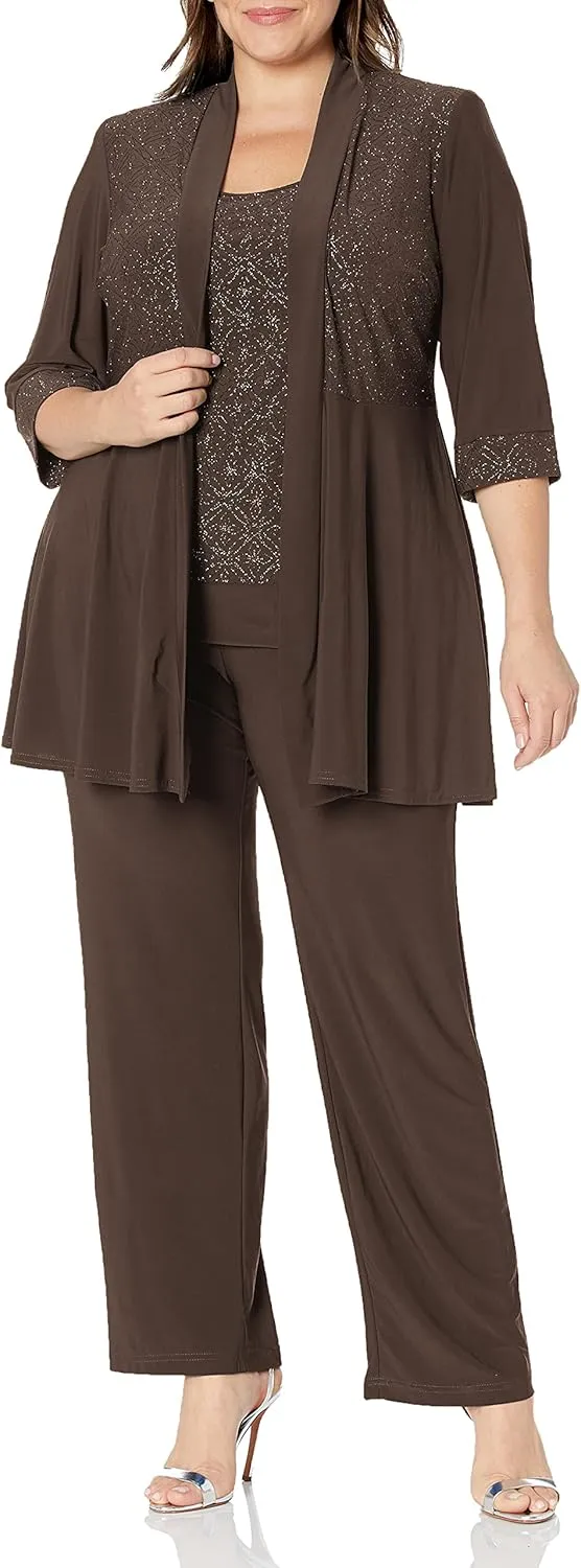 R&M Richards Women s Two-Piece Lace Detail Pant Suit Set