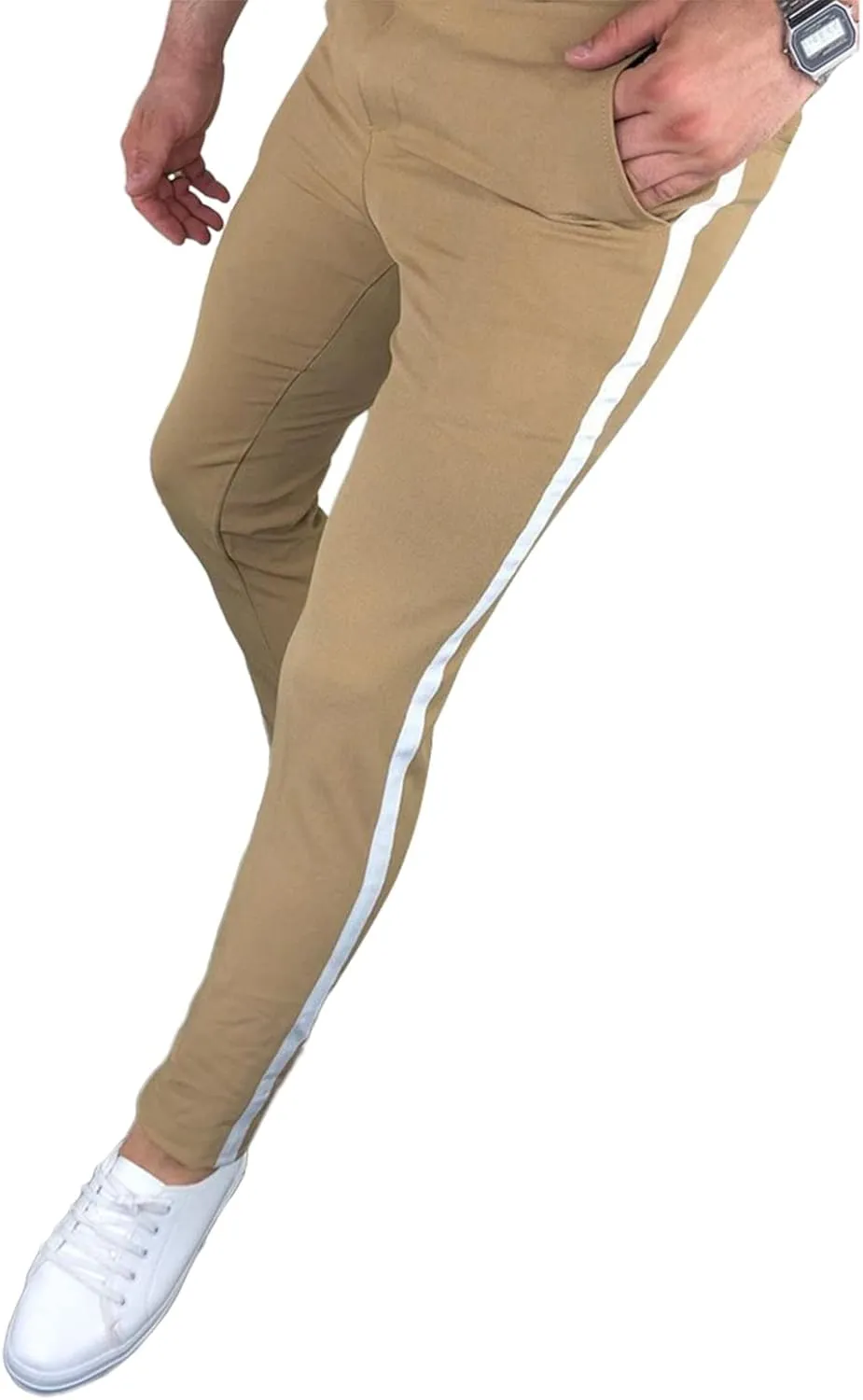Rela Bota Mens Fashion Striped Pants Casual Dress Chino Elastic Drawstring Slim Fit Trousers Comfy Sweatpants