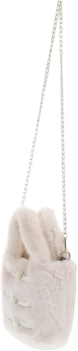 SAFIGLE Furry Tote Bag Faux Fur Purses Women Plush Handbag Fuzzy Shoulder Bag Chinese Style Furry Purse With Chain For Girls Small Fur Bucket Bag