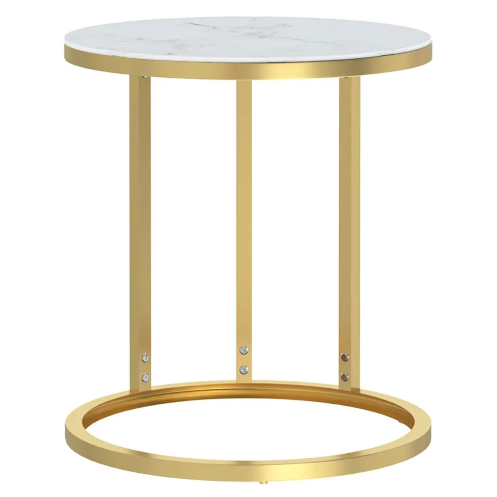 Side Table Accent Round Coffee Table Furniture Marble Tempered Glass