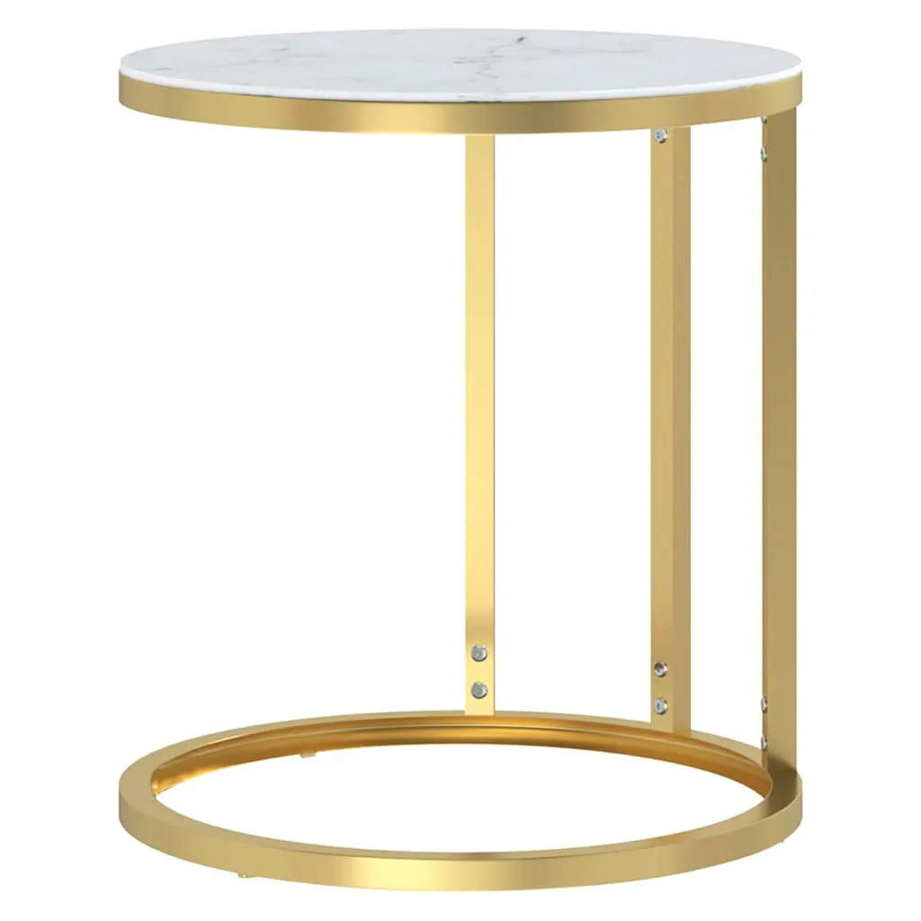 Side Table Accent Round Coffee Table Furniture Marble Tempered Glass