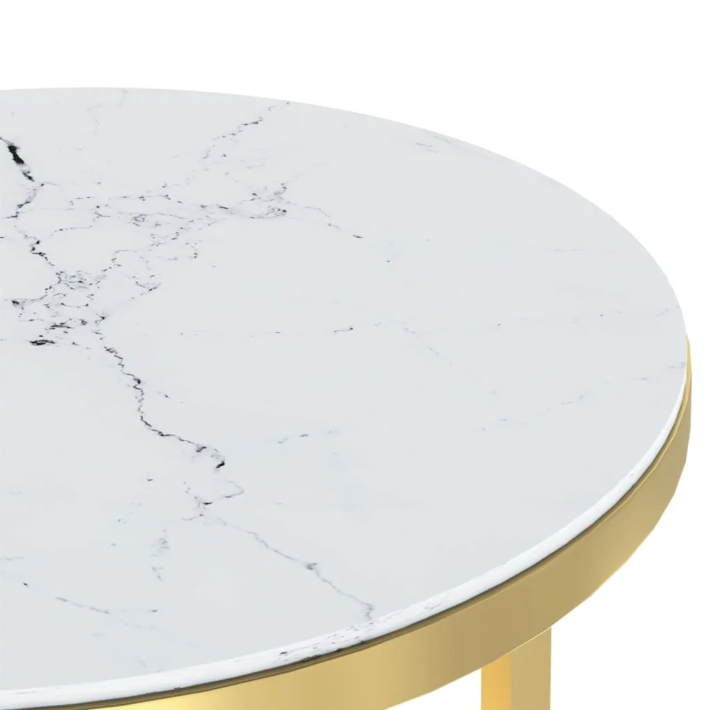 Side Table Accent Round Coffee Table Furniture Marble Tempered Glass