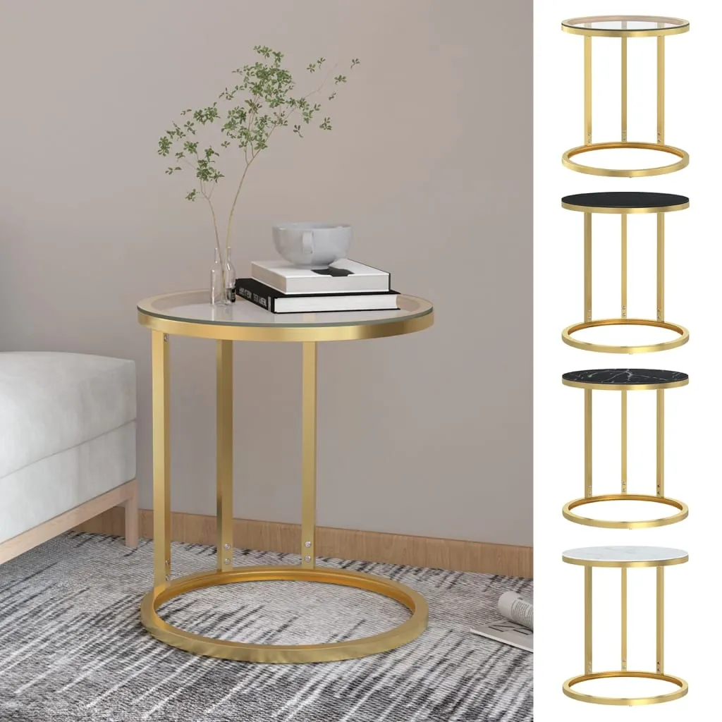 Side Table Accent Round Coffee Table Furniture Marble Tempered Glass