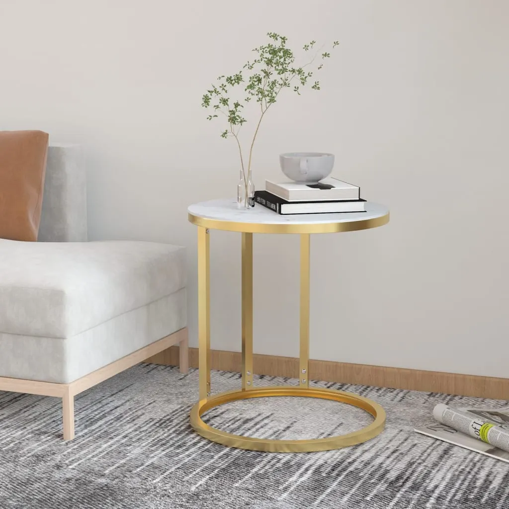 Side Table Accent Round Coffee Table Furniture Marble Tempered Glass