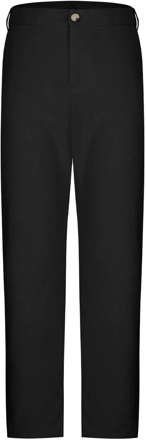 Sinzelimin Men's Linen Suit Pants Fashion Solid Color Button Zipper Closure Dressy Casual Wide Leg Sweatpant Work Trousers