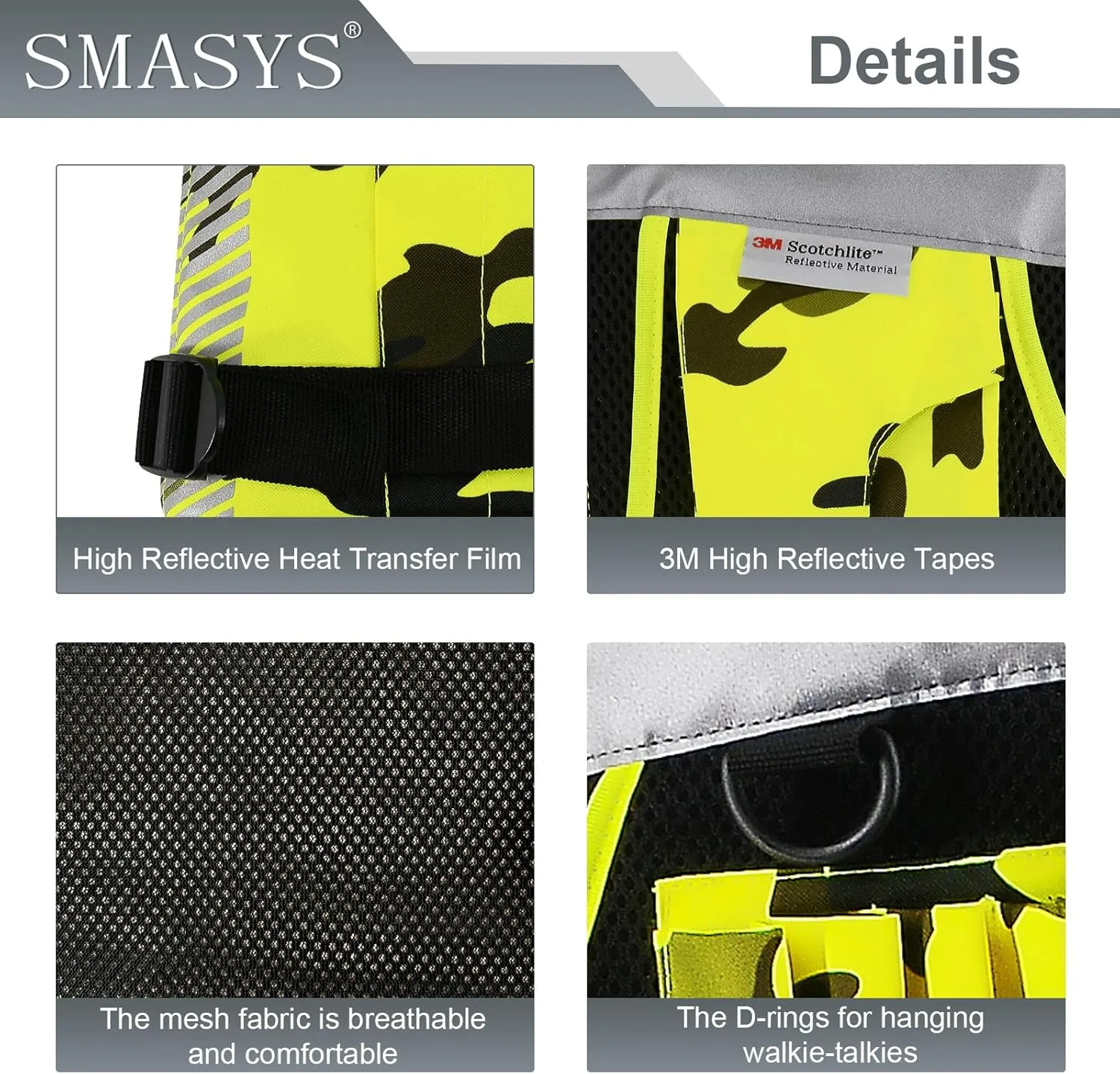 SMASYS Hi Vis Safety Vest with 3M Reflective Tape, knitted and Oxford Fabric with Pockets,Multifunction Construction Workwear