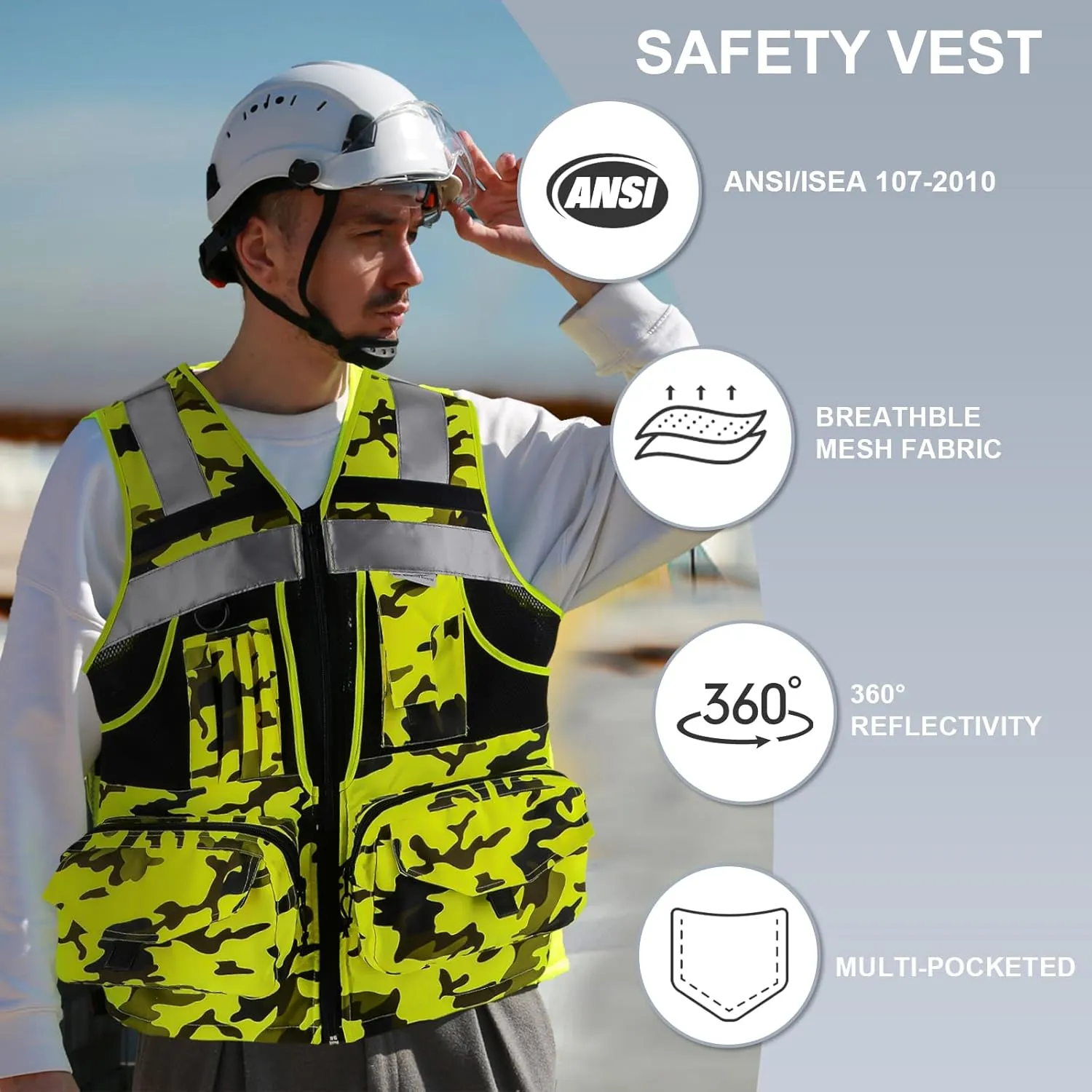 SMASYS Hi Vis Safety Vest with 3M Reflective Tape, knitted and Oxford Fabric with Pockets,Multifunction Construction Workwear