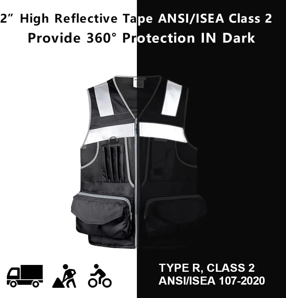 SMASYS Hi Vis Safety Vest with 3M Reflective Tape, knitted and Oxford Fabric with Pockets,Multifunction Construction Workwear