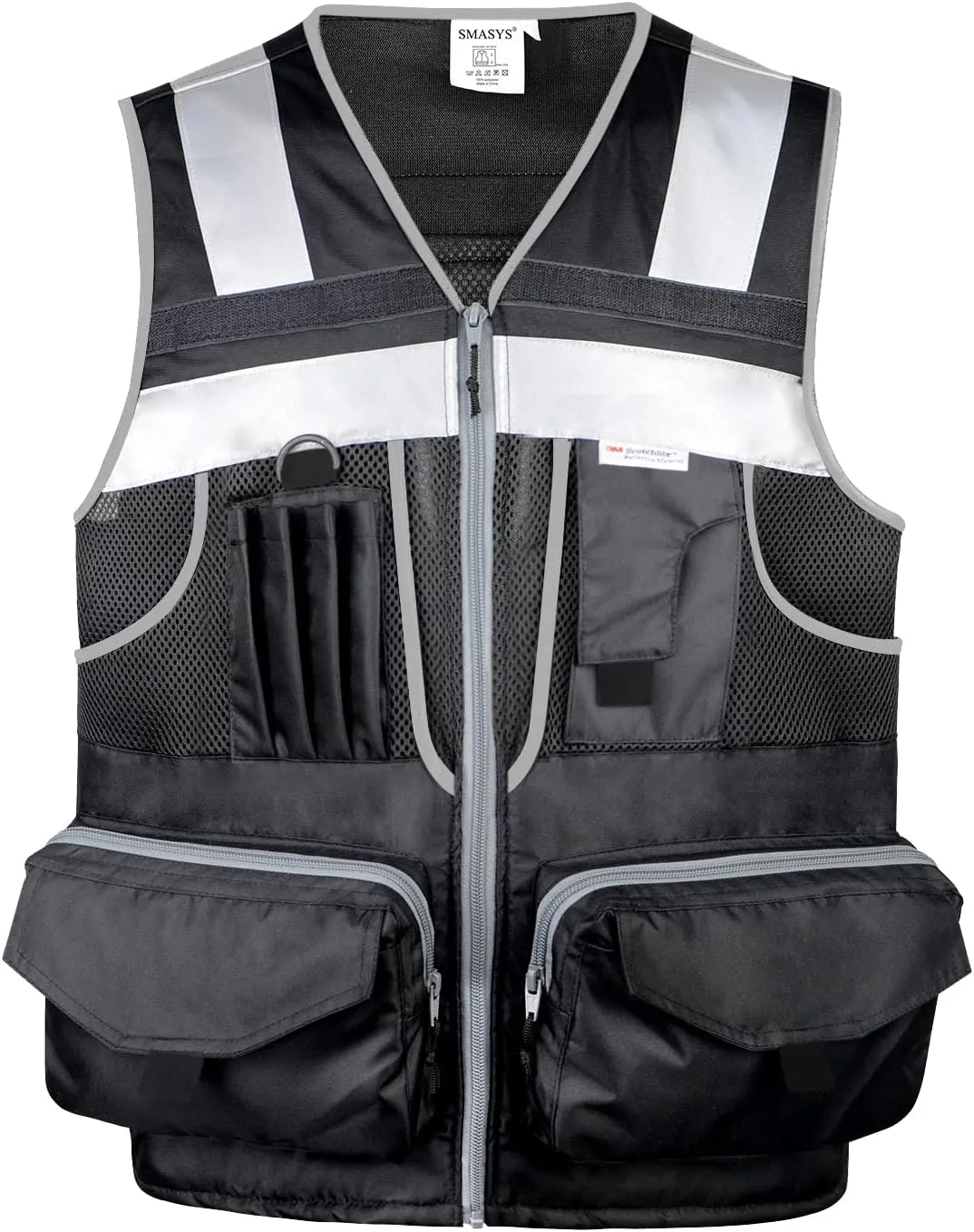 SMASYS Hi Vis Safety Vest with 3M Reflective Tape, knitted and Oxford Fabric with Pockets,Multifunction Construction Workwear