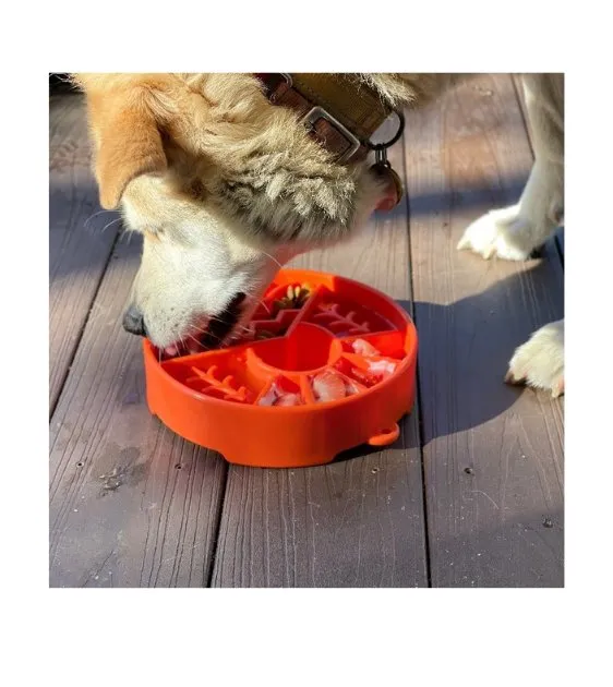 SodaPup Enrichment Slow Feeder Bowl For Dogs (Round / Orange Great Outdoors)