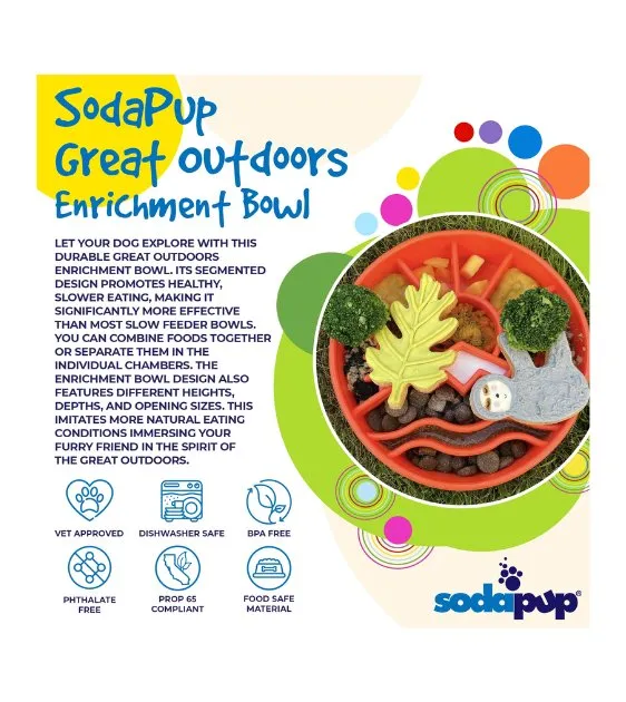 SodaPup Enrichment Slow Feeder Bowl For Dogs (Round / Orange Great Outdoors)