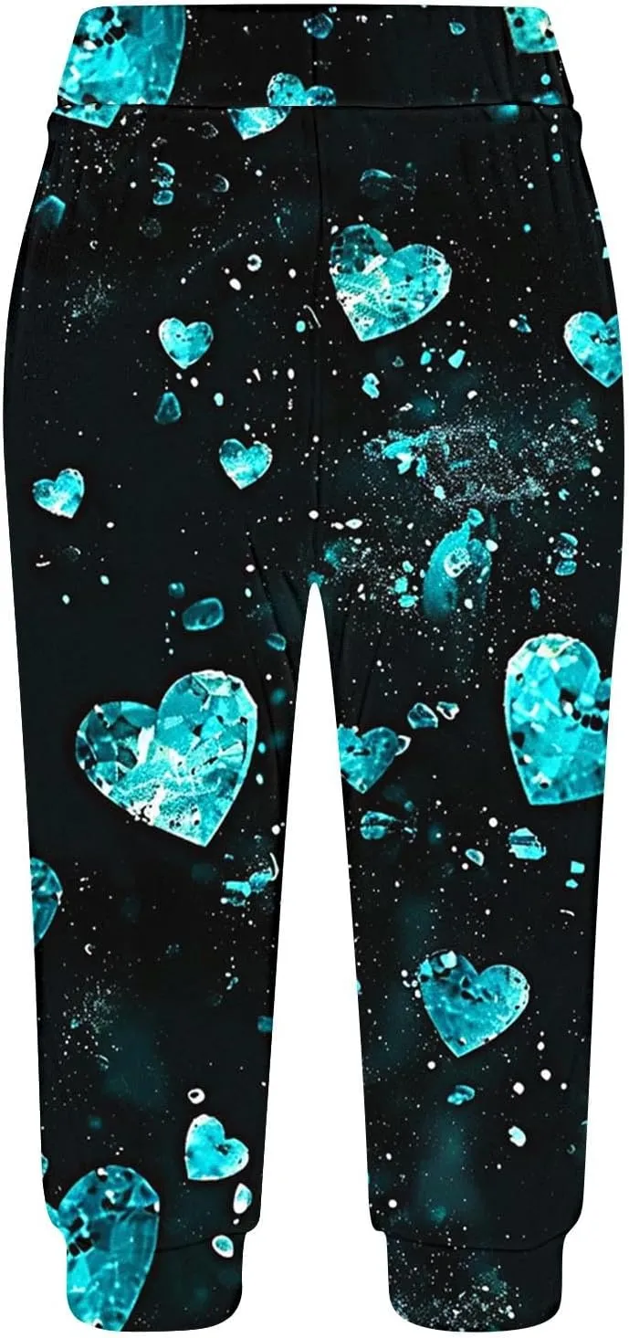 Sparkly Capris for Women High Rise Sequin Sports Athletic Pants Trending Party Cropped Trouser Cute Capri