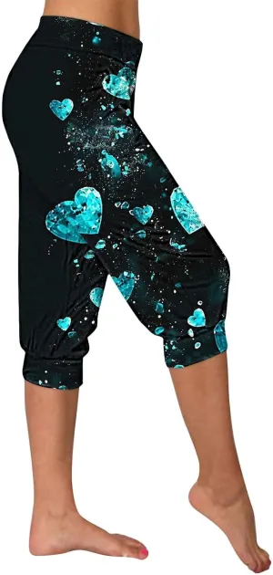 Sparkly Capris for Women High Rise Sequin Sports Athletic Pants Trending Party Cropped Trouser Cute Capri