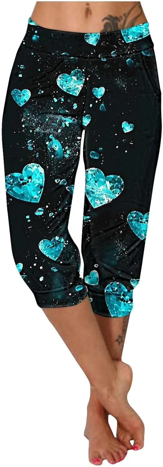 Sparkly Capris for Women High Rise Sequin Sports Athletic Pants Trending Party Cropped Trouser Cute Capri