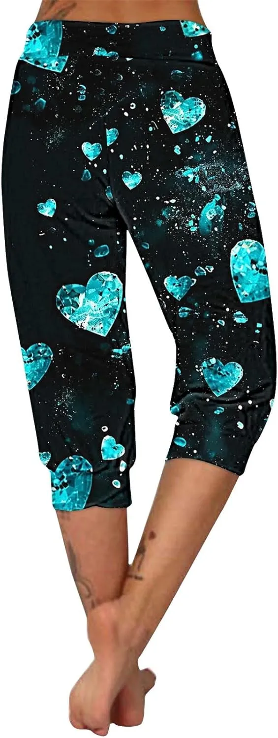Sparkly Capris for Women High Rise Sequin Sports Athletic Pants Trending Party Cropped Trouser Cute Capri