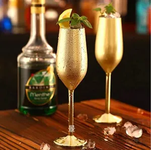 Stainless Steel Champagne Flutes Glass Set of 2,(gold)