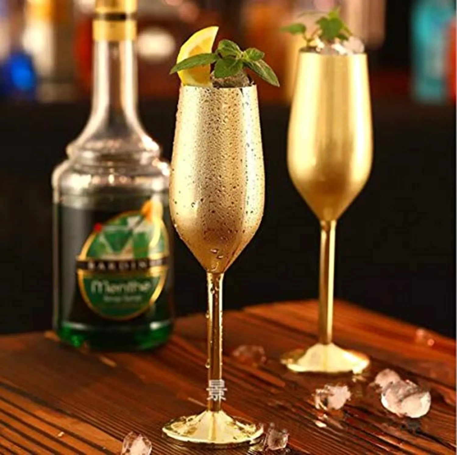 Stainless Steel Champagne Flutes Glass Set of 2,(gold)