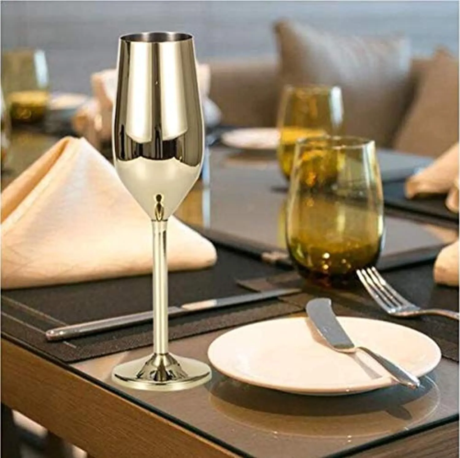 Stainless Steel Champagne Flutes Glass Set of 2,(gold)