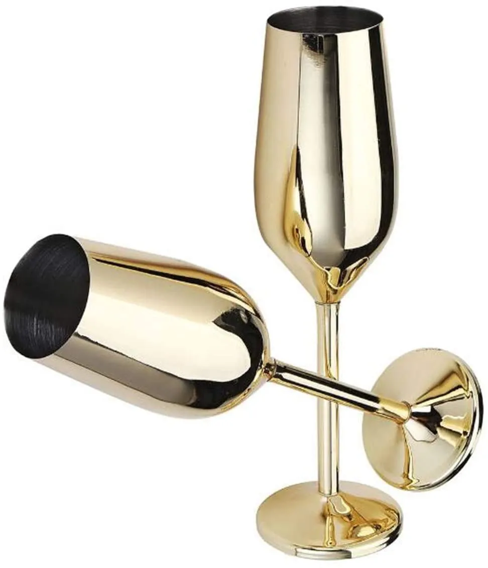 Stainless Steel Champagne Flutes Glass Set of 2,(gold)