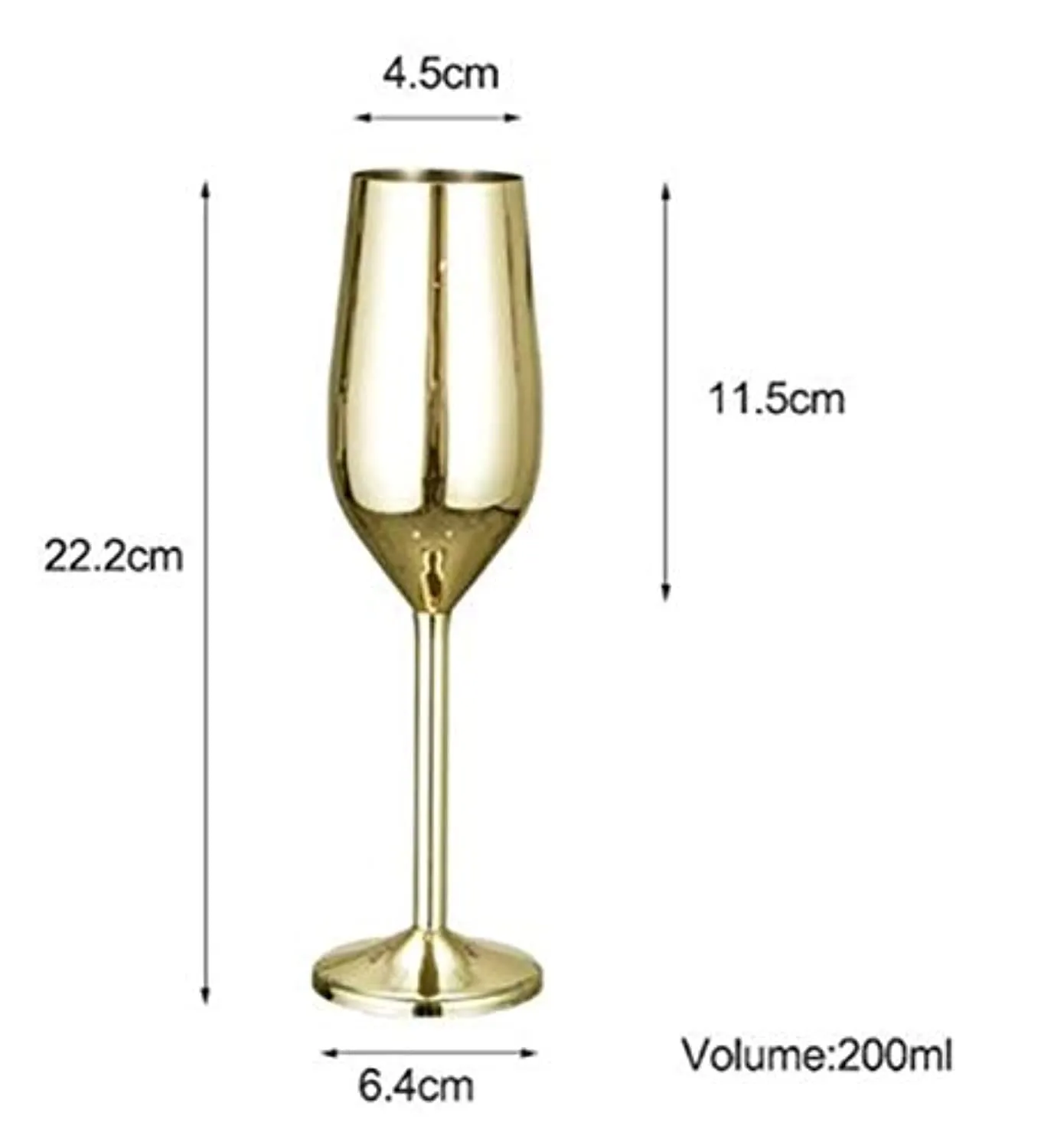 Stainless Steel Champagne Flutes Glass Set of 2,(gold)