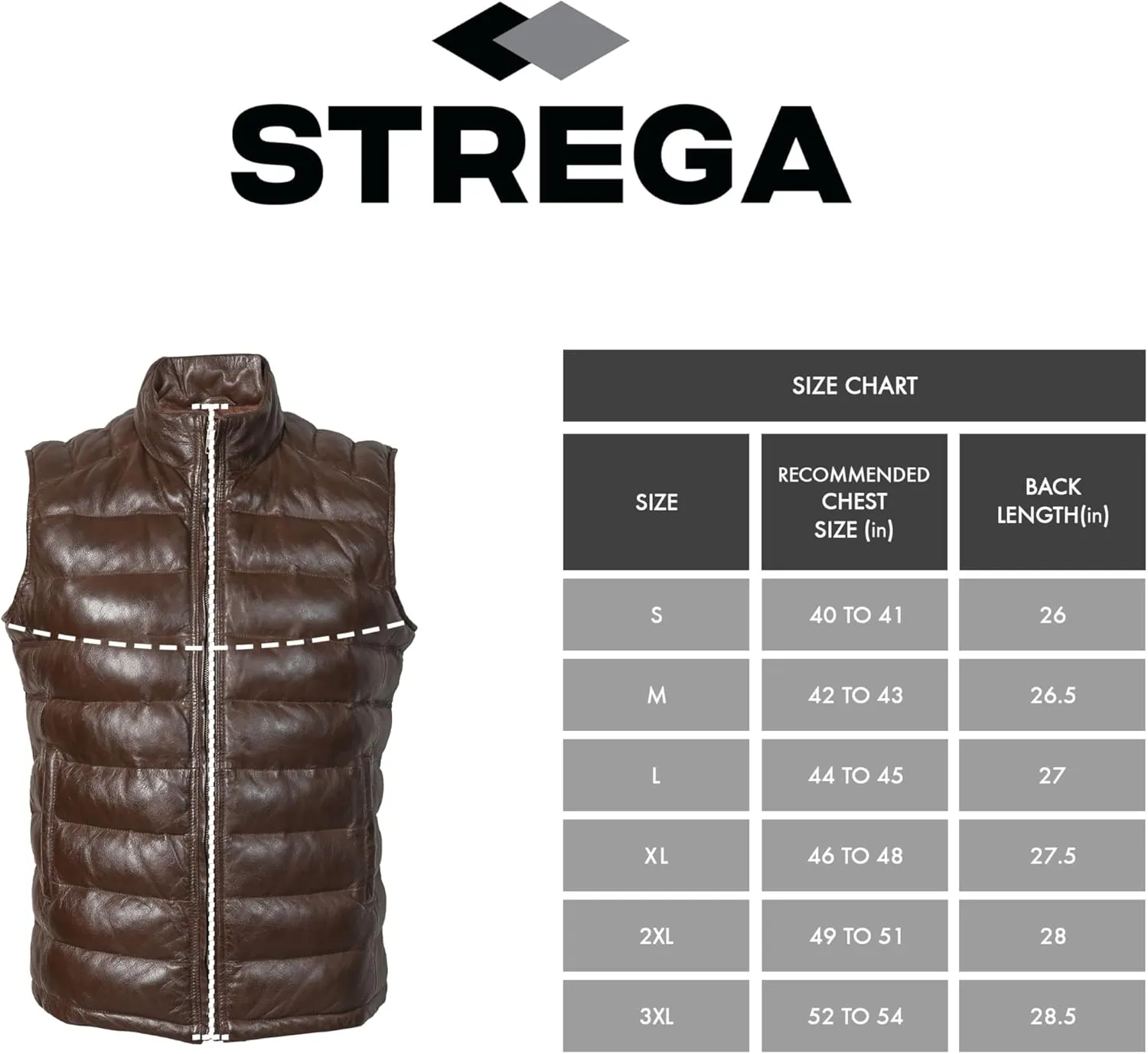 STREGA Puffer Vest Men Real Lambskin Leather Quilted Down Waistcoat Jacket - Outdoor Sleeveless Mens Vests
