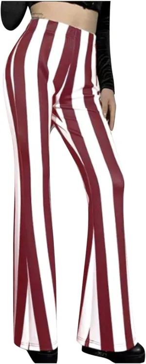 Stripe Long Pants Trousers Vertical Flare Bell Stretch Women High Waist Bottoms Plus Size Pants Crop Pants for
