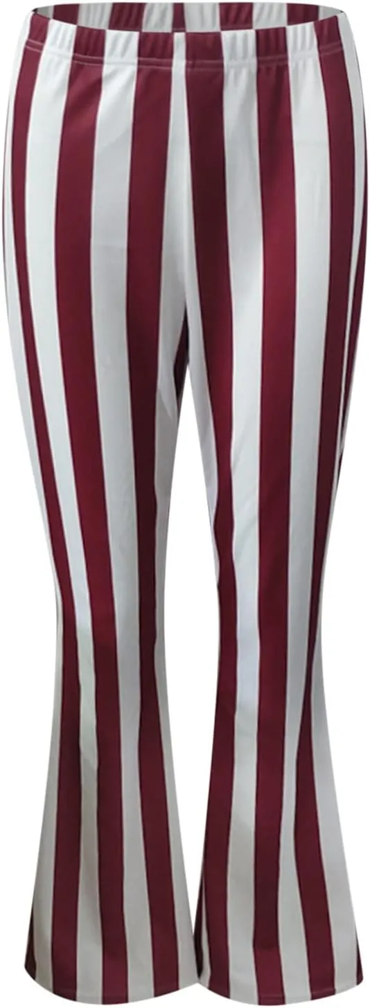 Stripe Long Pants Trousers Vertical Flare Bell Stretch Women High Waist Bottoms Plus Size Pants Crop Pants for