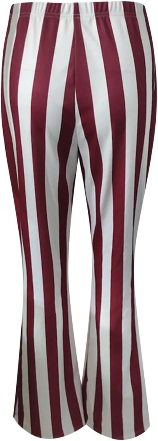 Stripe Long Pants Trousers Vertical Flare Bell Stretch Women High Waist Bottoms Plus Size Pants Crop Pants for