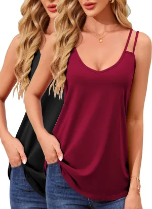 TAIPOVE Pima Cotton Spaghetti Strap Tank Tops for Women V Neck Camisole Tops Cute Trendy Sleeveless Flowy Tunics 2 Packs
