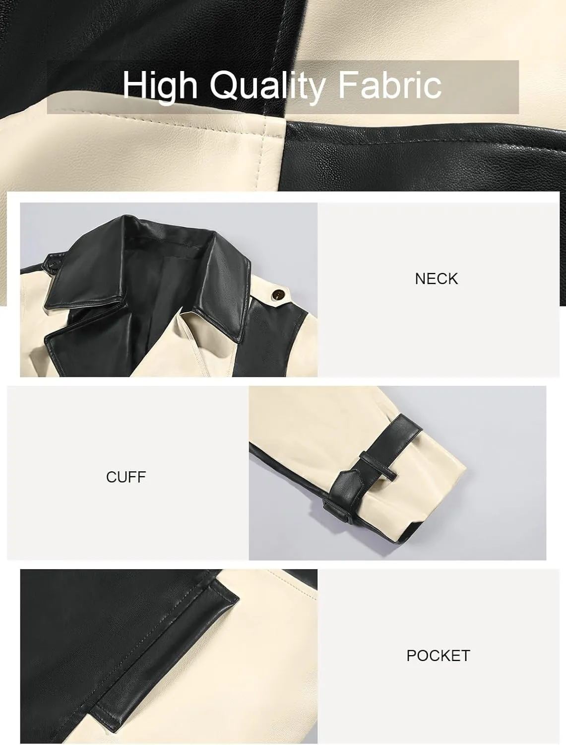 Tankaneo Womens Leather Cropped Jacket Fall Casual Trendy Oversized Color Block Motorcycle Coat