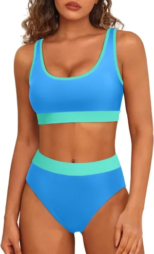 Tempt Me Women Sporty Bikini Sets Athletic Two Piece Swimsuit Cheeky Color Block Bathing Suit