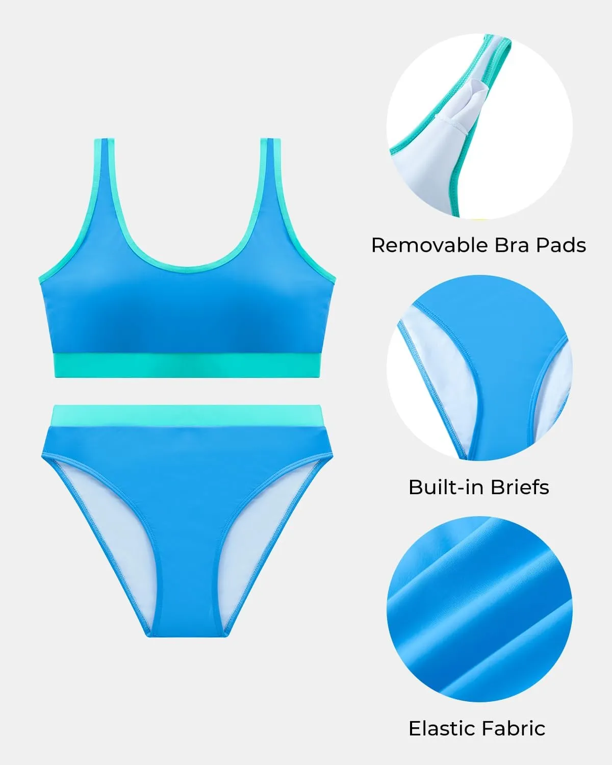 Tempt Me Women Sporty Bikini Sets Athletic Two Piece Swimsuit Cheeky Color Block Bathing Suit