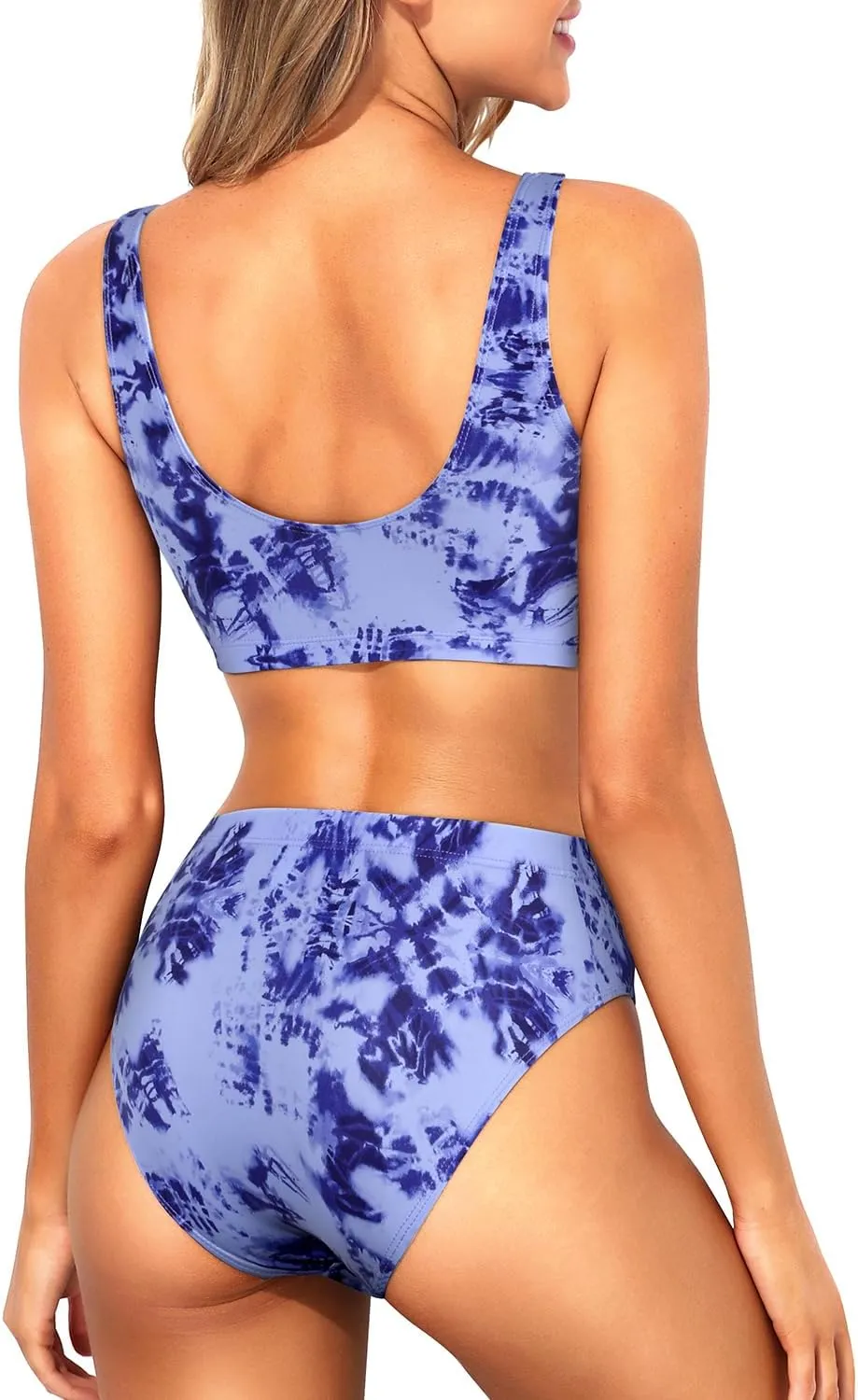 Tempt Me Women Two Piece Scoop Neck Bikini Crop Top Swimsuit Sporty High Waisted Bathing Suit