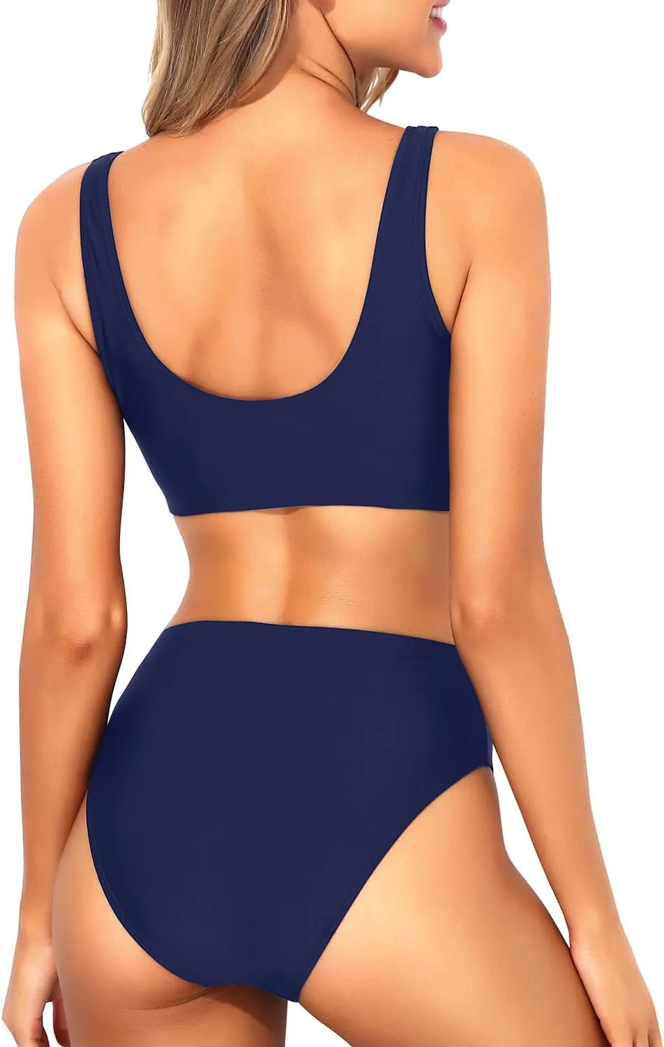 Tempt Me Women Two Piece Scoop Neck Bikini Crop Top Swimsuit Sporty High Waisted Bathing Suit