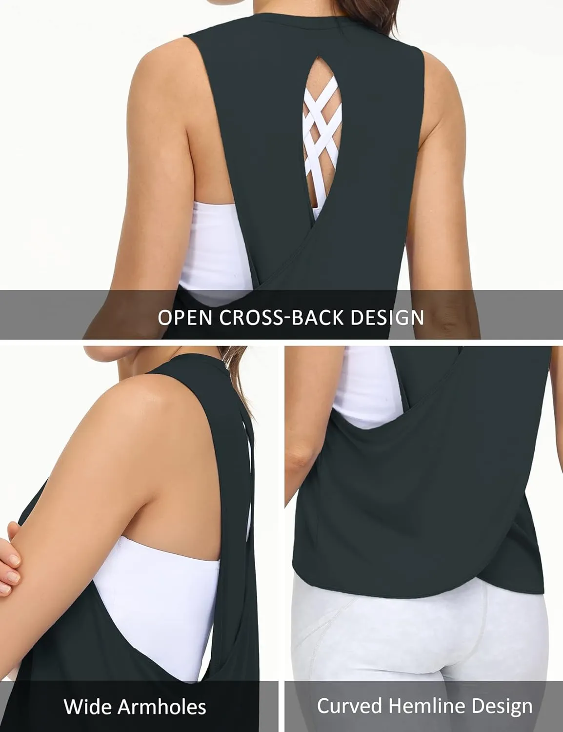 THE GYM PEOPLE Women's Open Cross Back Workout Tank Tops Loose Fit Sleeveless Yoga Running Shirts