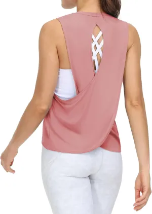 THE GYM PEOPLE Women's Open Cross Back Workout Tank Tops Loose Fit Sleeveless Yoga Running Shirts