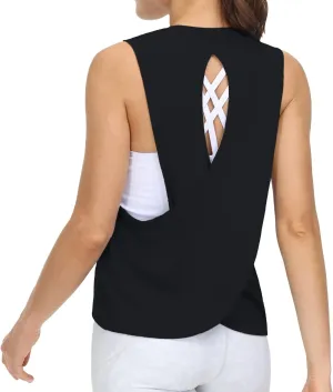 THE GYM PEOPLE Women's Open Cross Back Workout Tank Tops Loose Fit Sleeveless Yoga Running Shirts