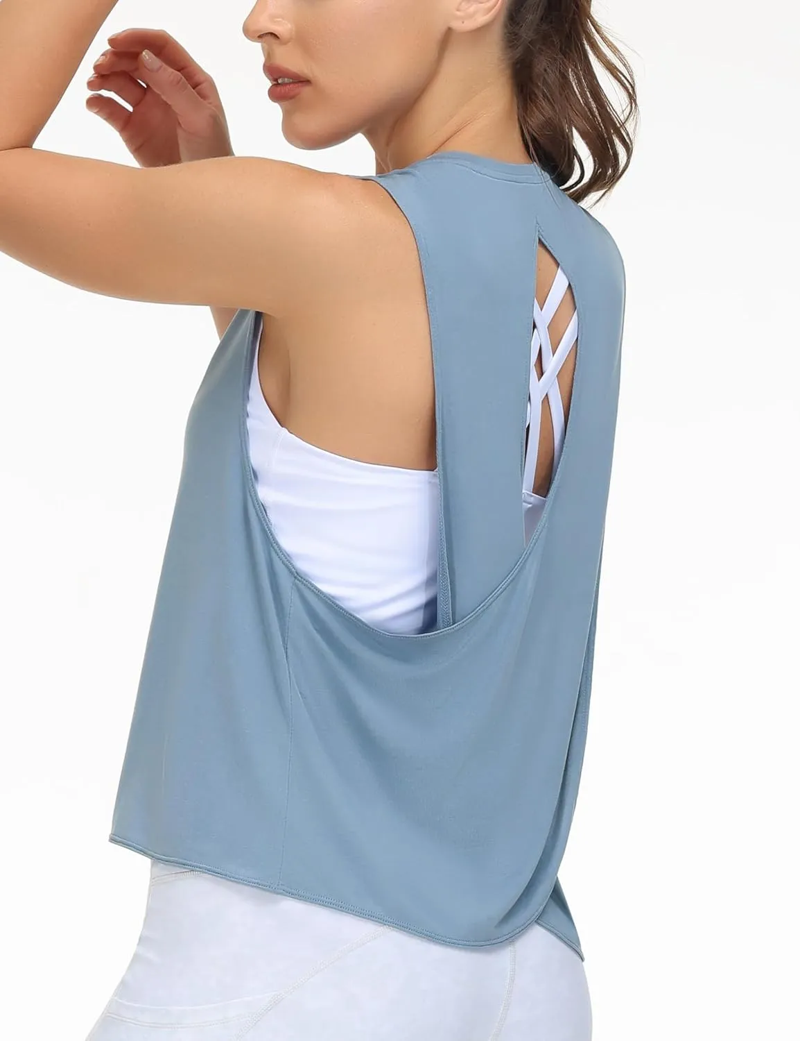 THE GYM PEOPLE Women's Open Cross Back Workout Tank Tops Loose Fit Sleeveless Yoga Running Shirts