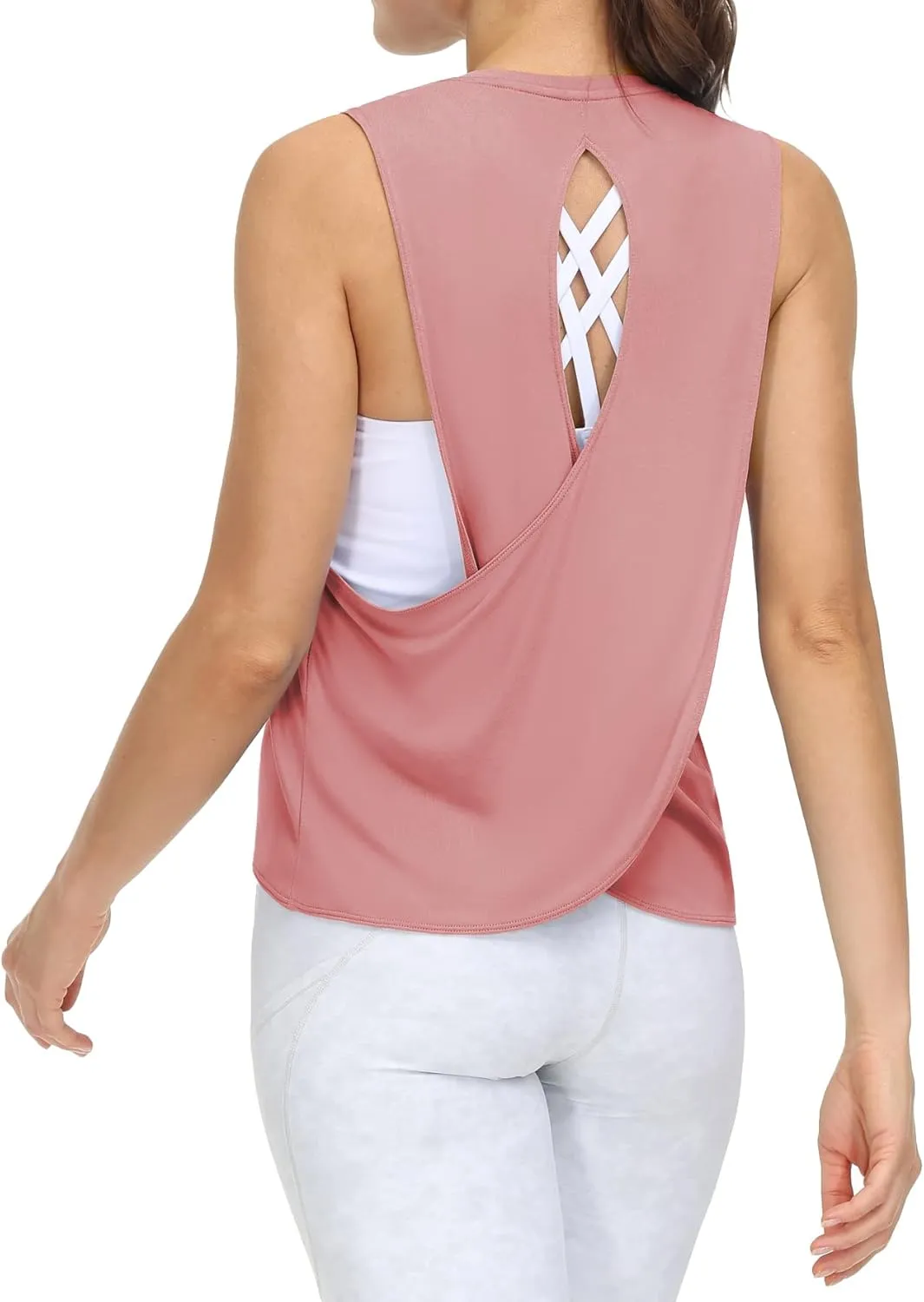 THE GYM PEOPLE Women's Open Cross Back Workout Tank Tops Loose Fit Sleeveless Yoga Running Shirts