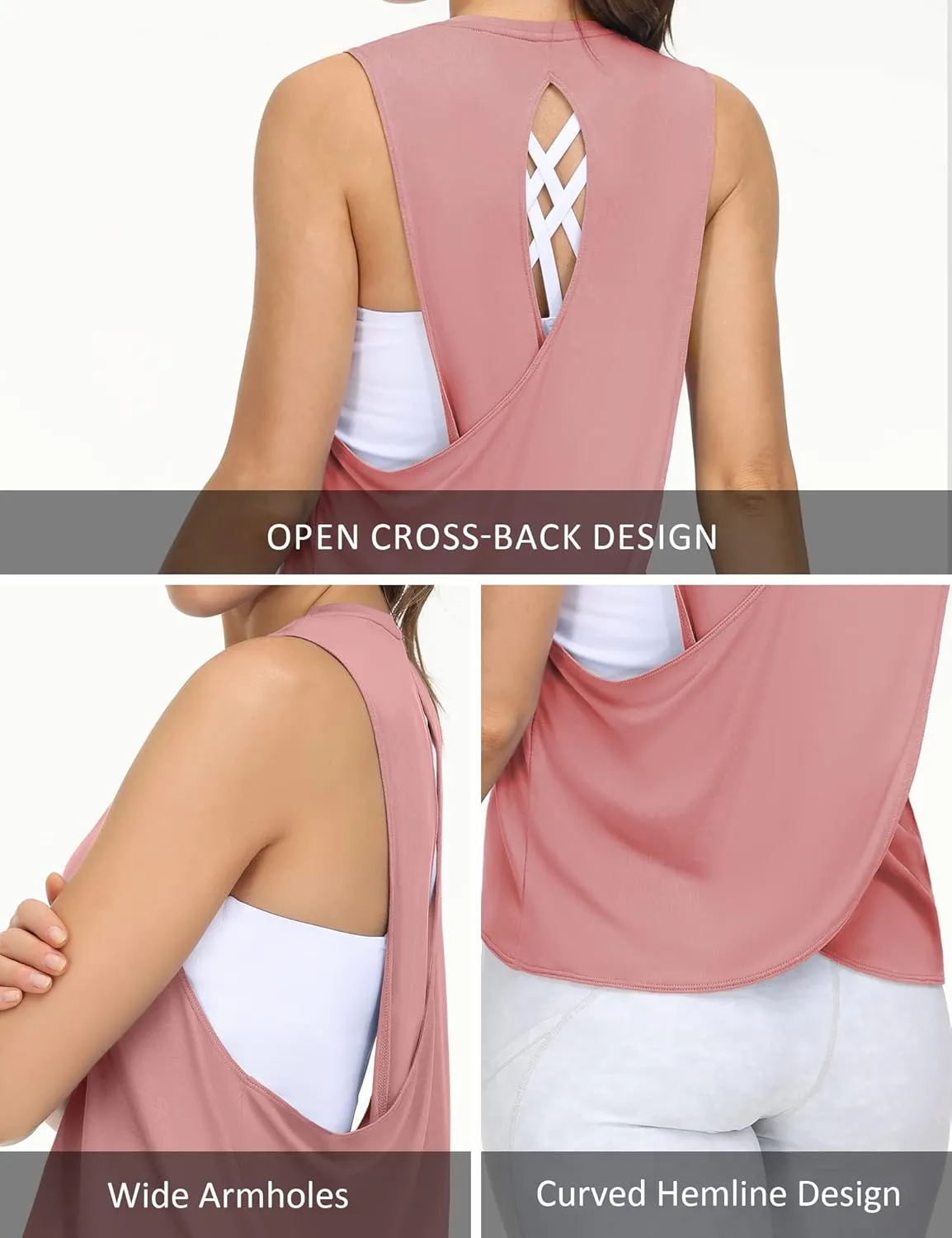 THE GYM PEOPLE Women's Open Cross Back Workout Tank Tops Loose Fit Sleeveless Yoga Running Shirts