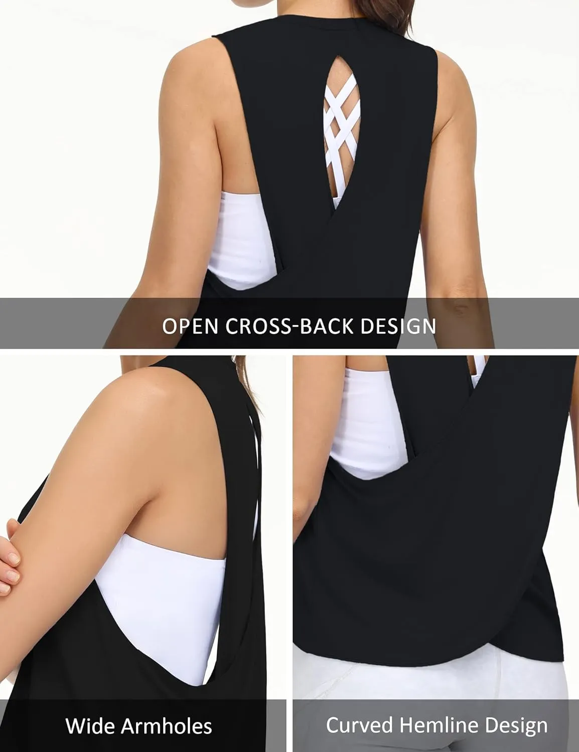 THE GYM PEOPLE Women's Open Cross Back Workout Tank Tops Loose Fit Sleeveless Yoga Running Shirts