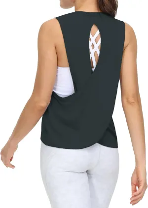 THE GYM PEOPLE Women's Open Cross Back Workout Tank Tops Loose Fit Sleeveless Yoga Running Shirts